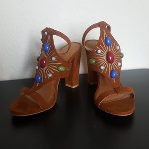 Cognac Gem Chunky Heels